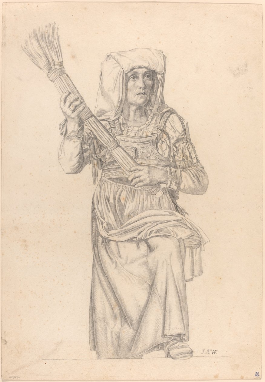 Süpürgeli İtalyan Köylü Kadın by Johann Caspar Weidenmann