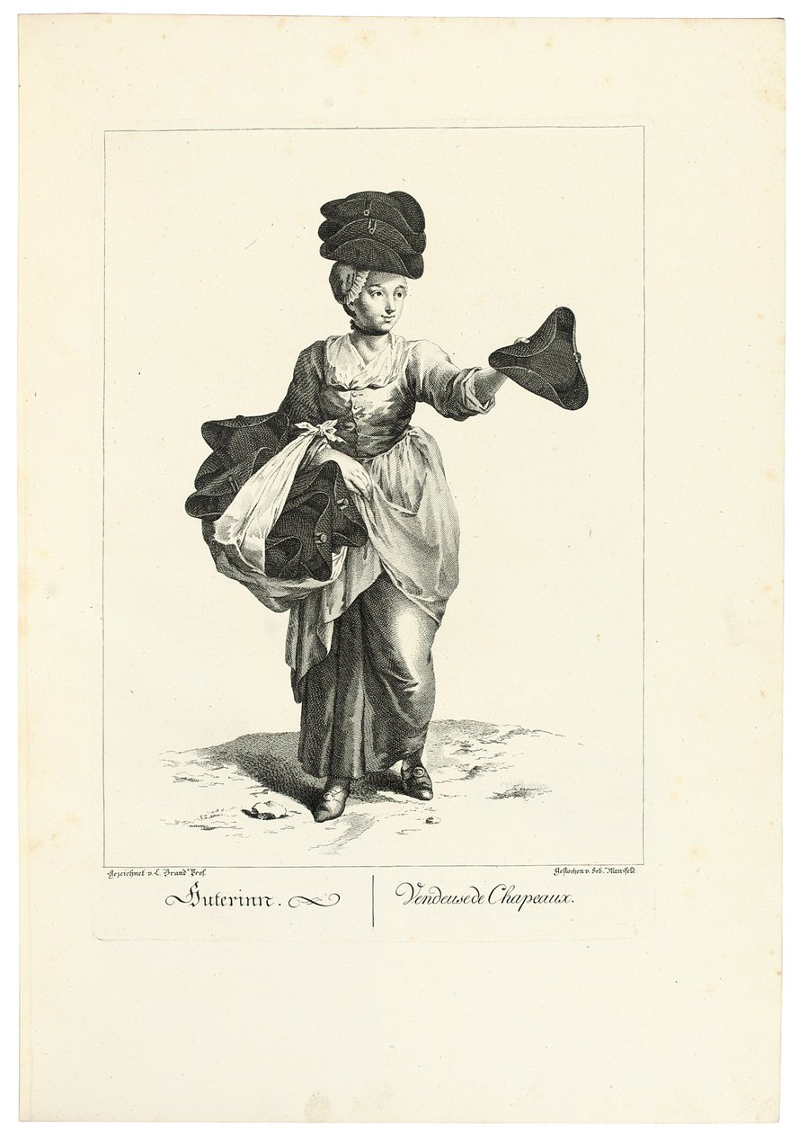 şapka satıcısı by Johann Christian (after) Brand