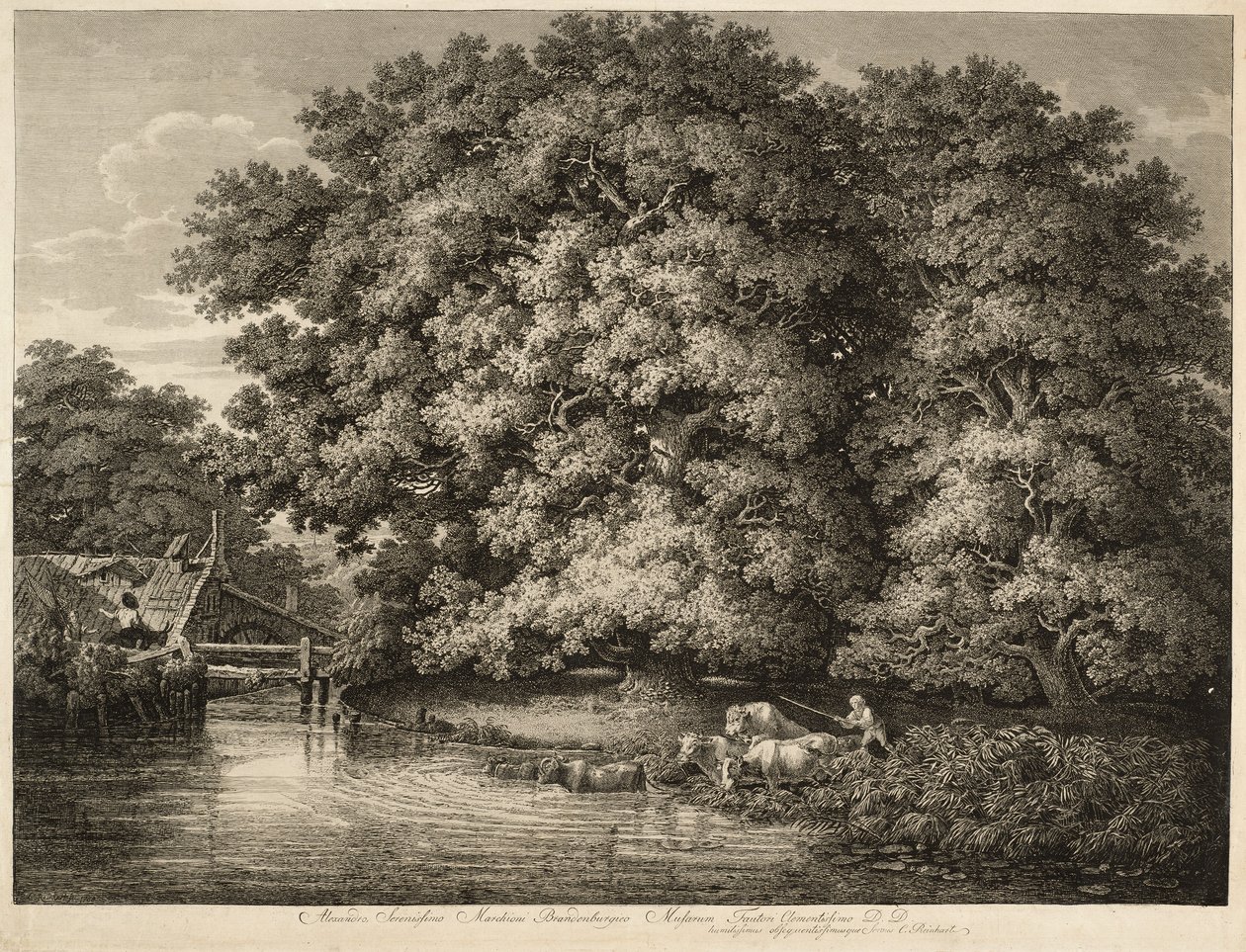 Sığırlarını suya süren bir çiftçi by Johann Christian Reinhart