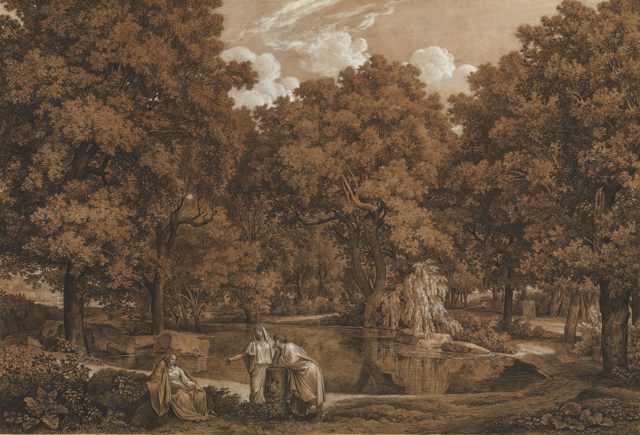 Bir Gölde Üç Figürlü Arcadian Manzarası, 1792. by Johann Christian Reinhart