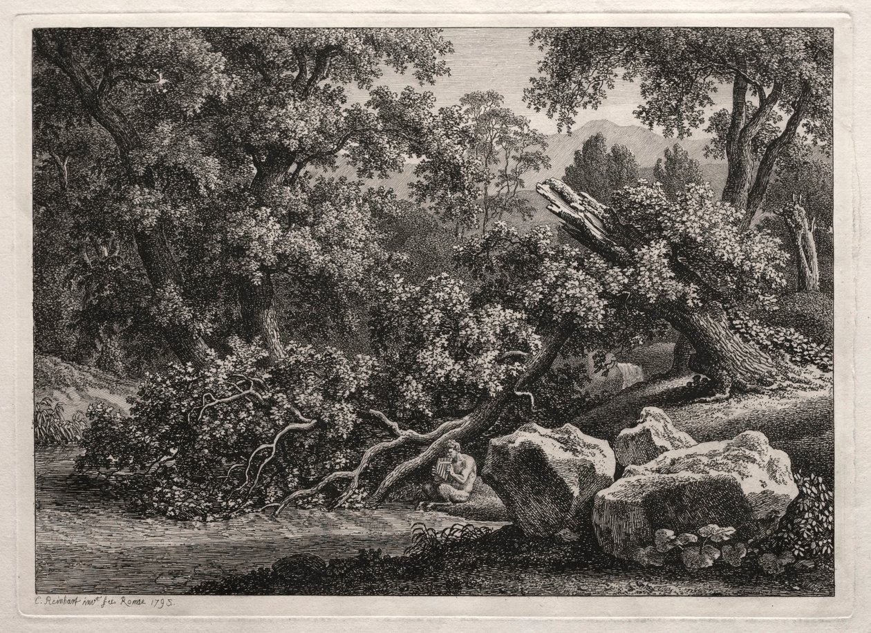 Kahramanca Manzara: Flüt Çalan Satyr, 1795. by Johann Christian Reinhart
