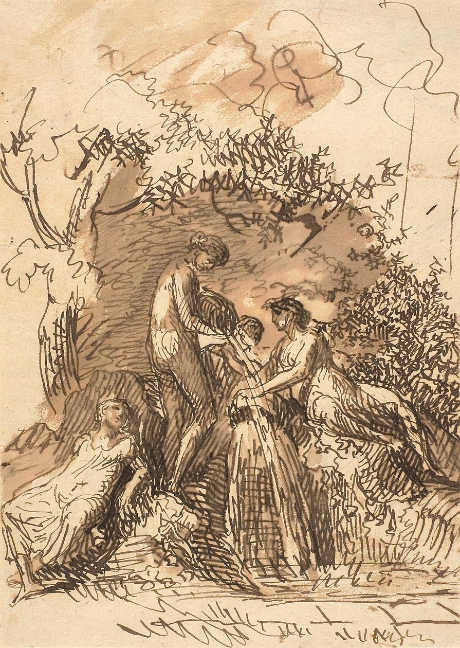 Çeşmede Genç Kızlar (rekto); Bacak Çiziminin Parçası (verso) by Johann Christian Reinhart