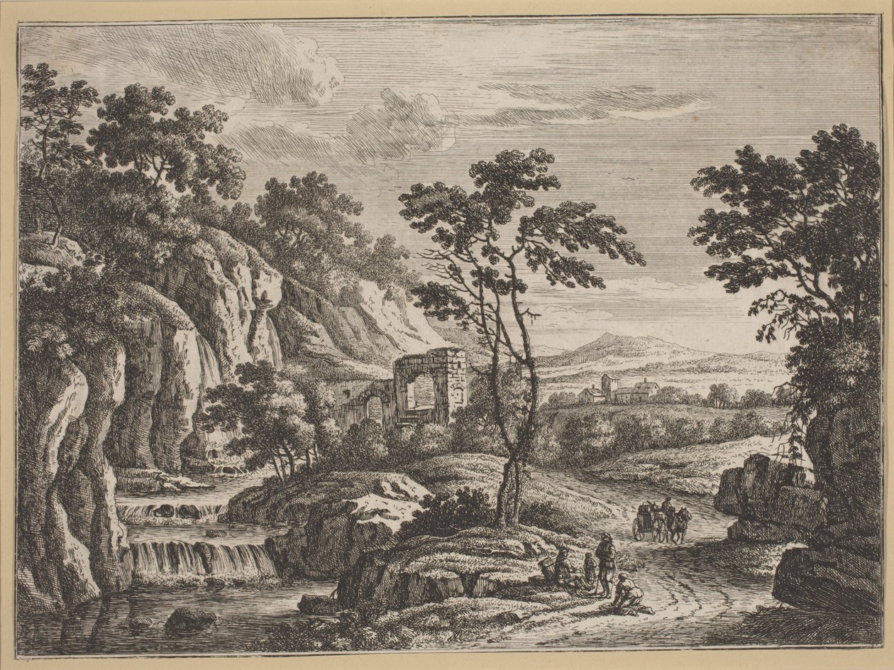Harabeler ve Şelale ile Manzara. by Johann Christoph Dietzsch
