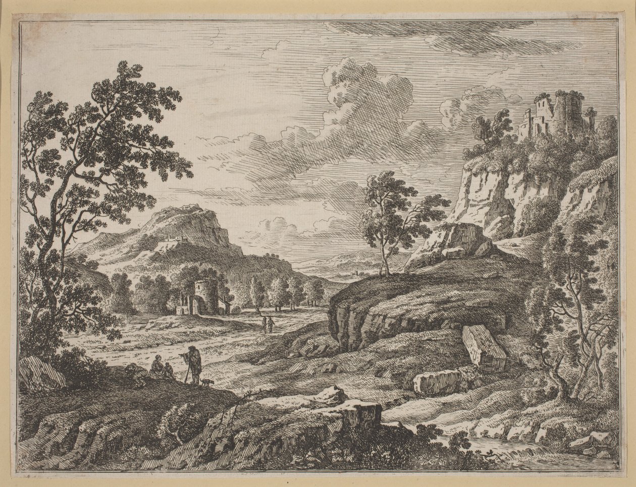 İki Yıkık Kule ile Manzara by Johann Christoph Dietzsch
