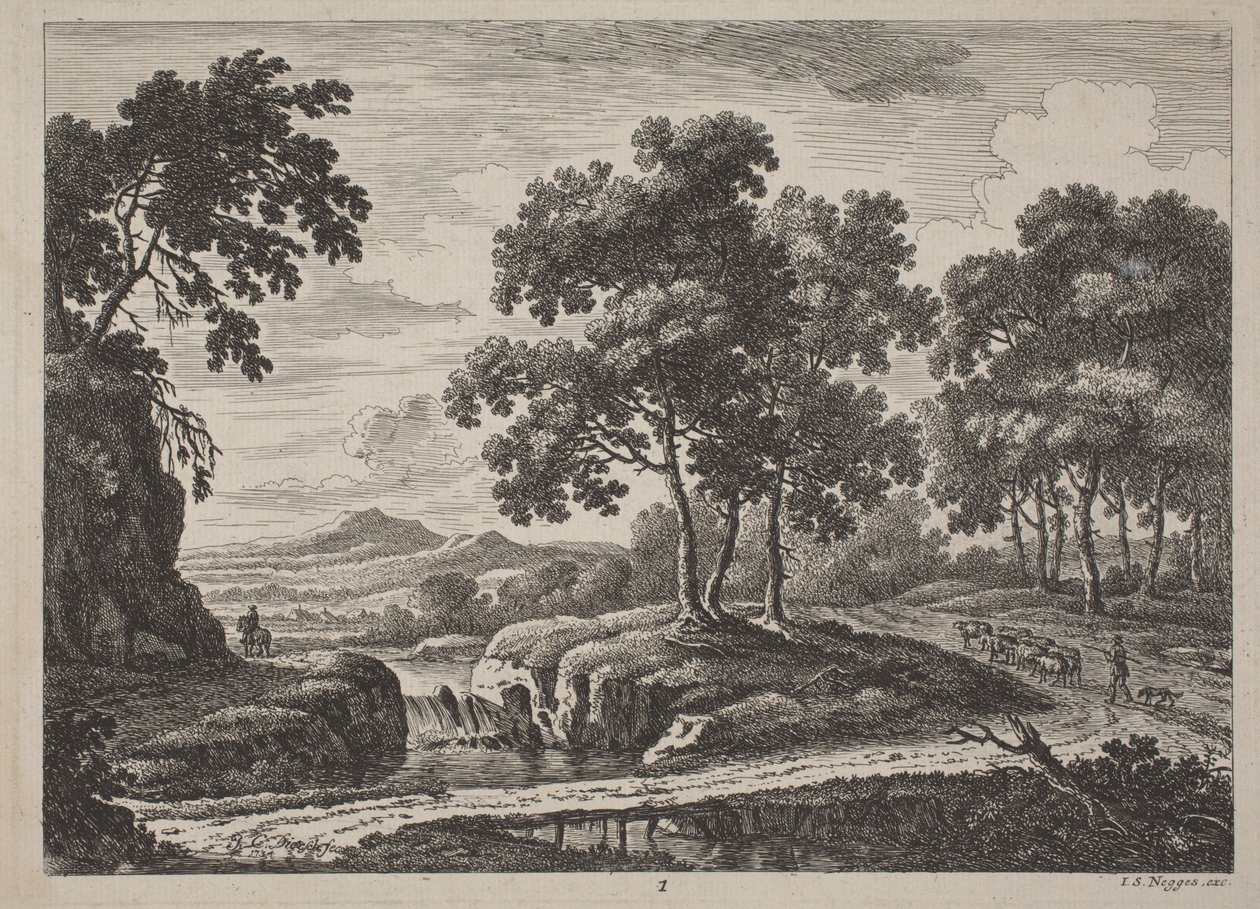 Gezginlerle Panoramik Nehir Manzaraları by Johann Christoph Dietzsch