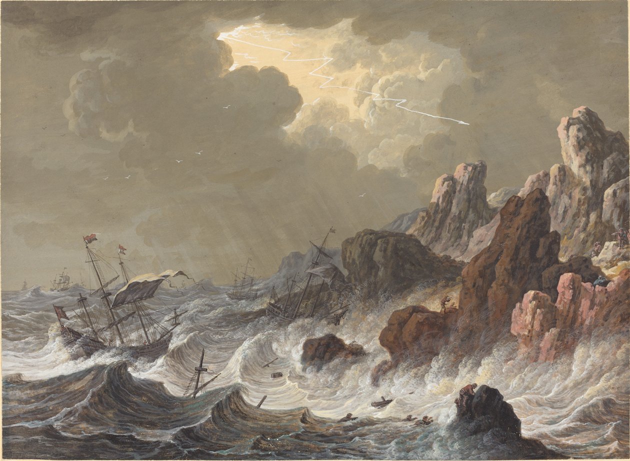 Kayalık Bir Sahilde Batık Fırtınada Fırlayan Gemiler by Johann Christoph Dietzsch