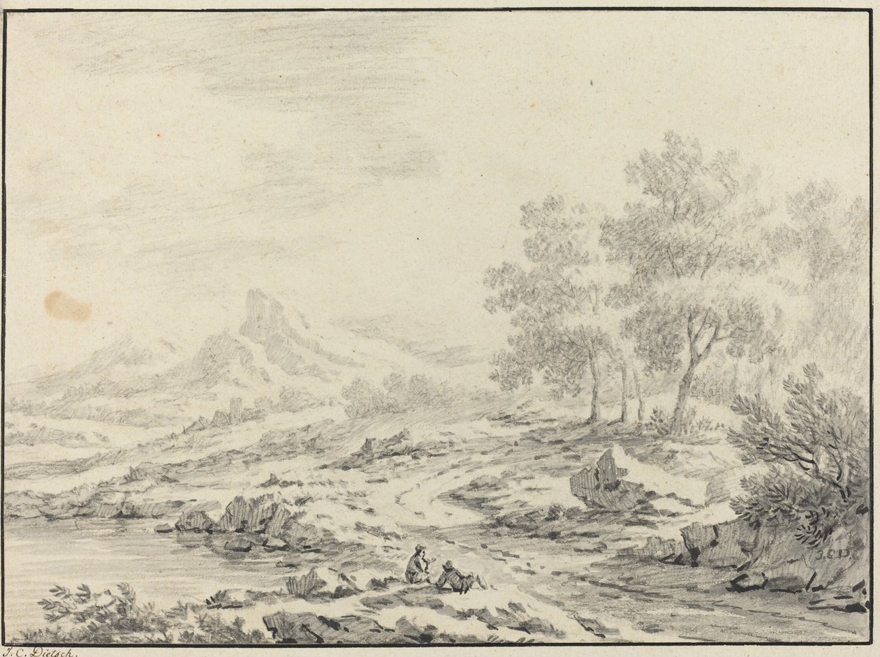 Bir Gölün Yanında Dinlenen İki Adam by Johann Christoph Dietzsch