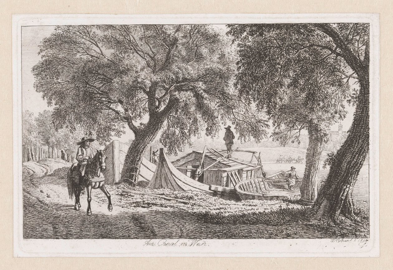 Viyana Am Canal in Wien'de bir kanal tarafından demirlenen tekneler (nesnedeki başlık) by Johann Christoph Erhard