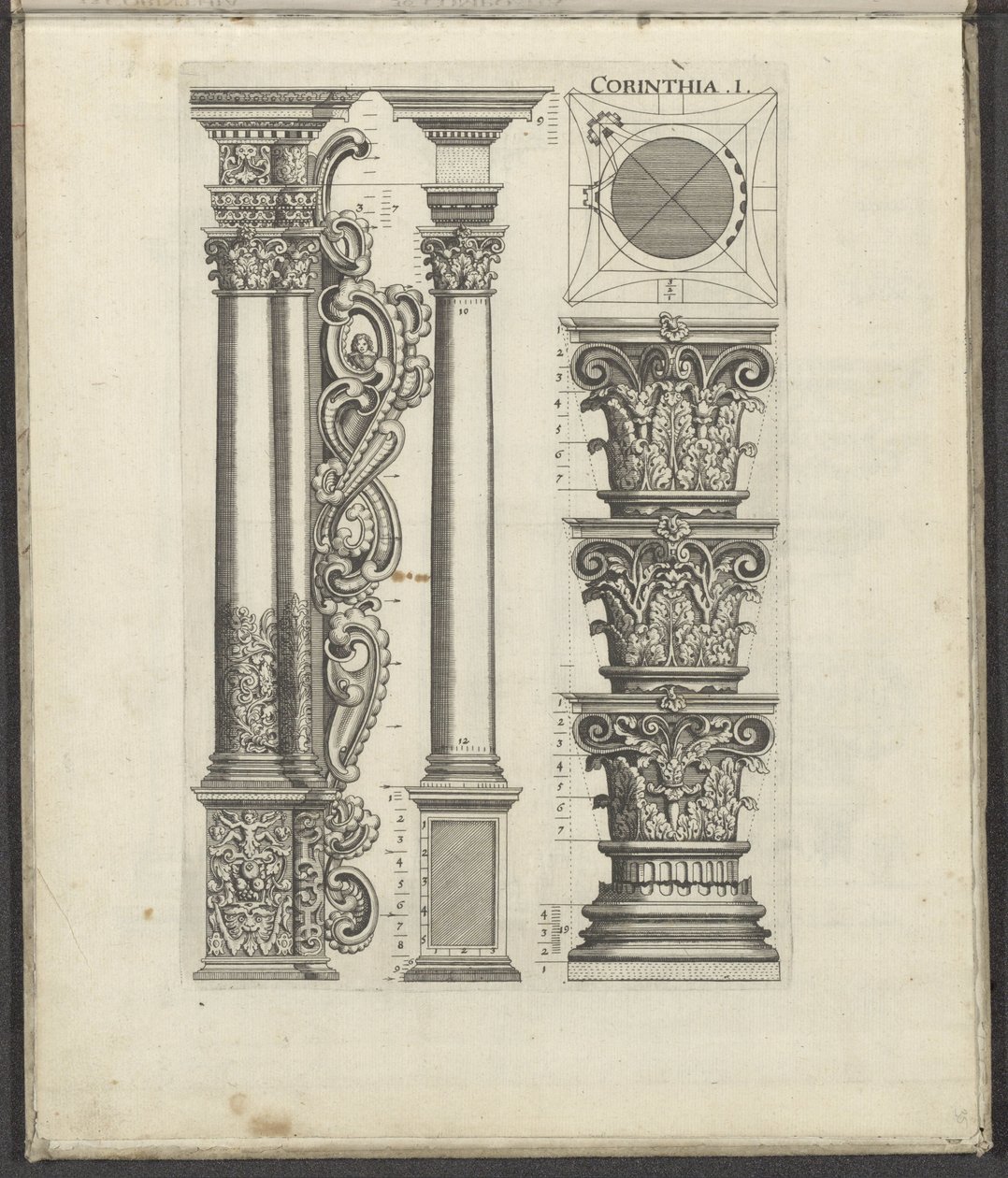 Korint düzeninin sütunları ve bölümleri Korint .I. (nesne üzerindeki başlık) Five Orders of Architecture (dizi başlığı) by Johann Christoph Feinlein
