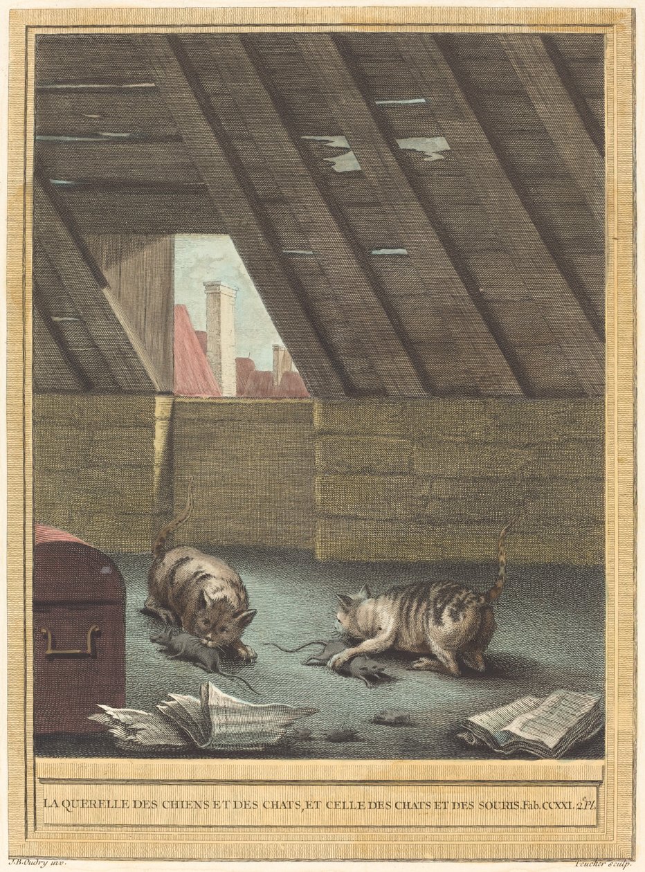 Kedilerle Köpeklerin ve Kedilerle Farelerin Kavgası by Johann Christoph Teucher after Jean Baptiste Oudry