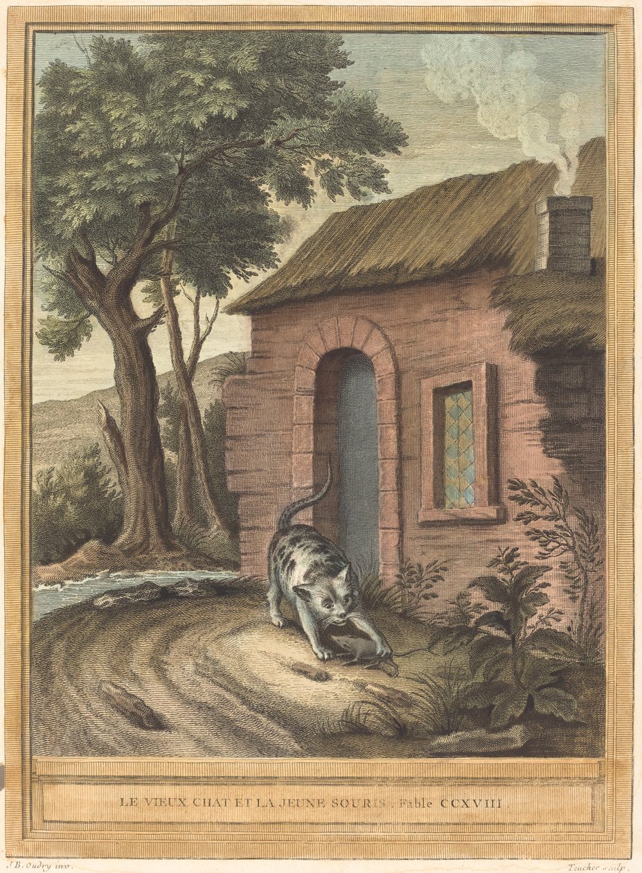 Yaşlı Kedi ve Genç Fare by Johann Christoph Teucher after Jean Baptiste Oudry