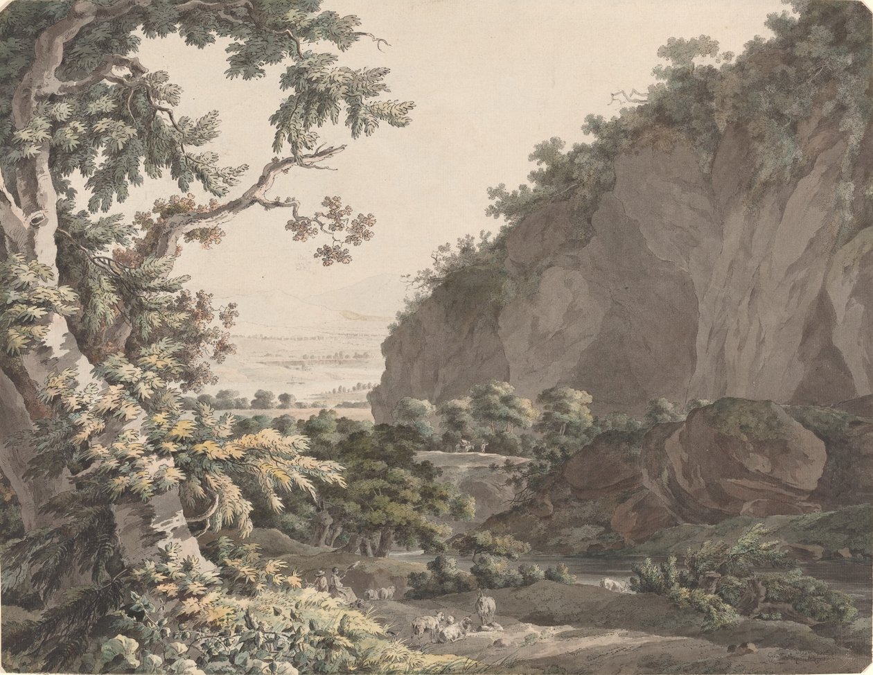 Rocky Cliffs ile Ormanlık Bir Vadi by Johann Conrad Steiner