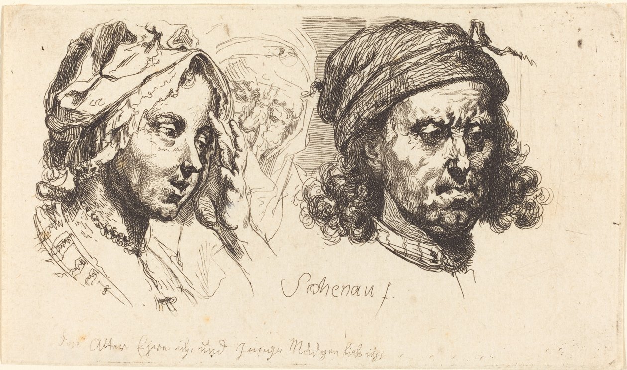 Genç Kadın, Yaşlı Kadın ve Uzun Saçlı Adam by Johann Eleazar Schenau