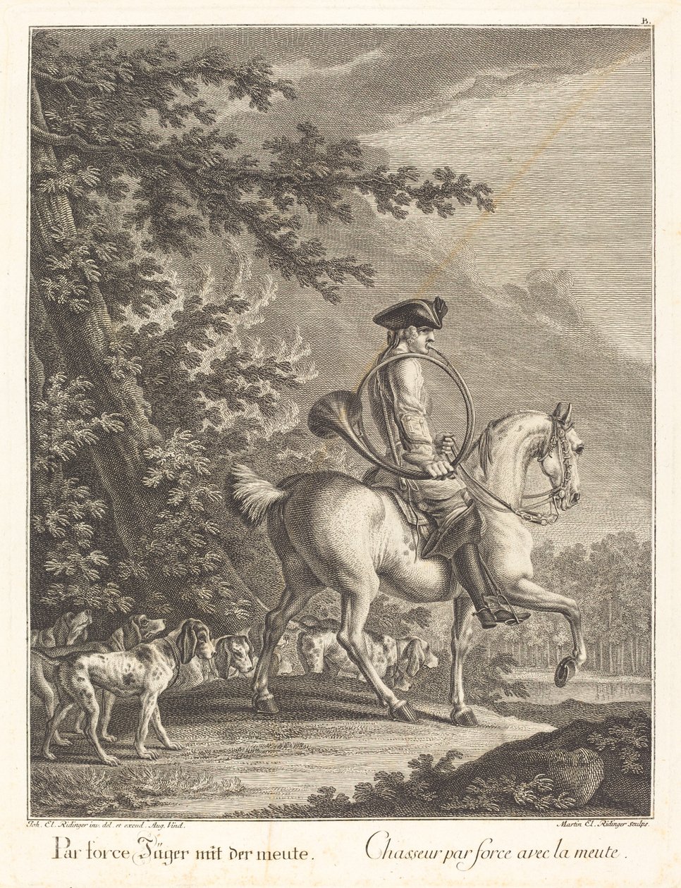 Bir sürü Hounds ile Avcı by Johann Elias Ridinger