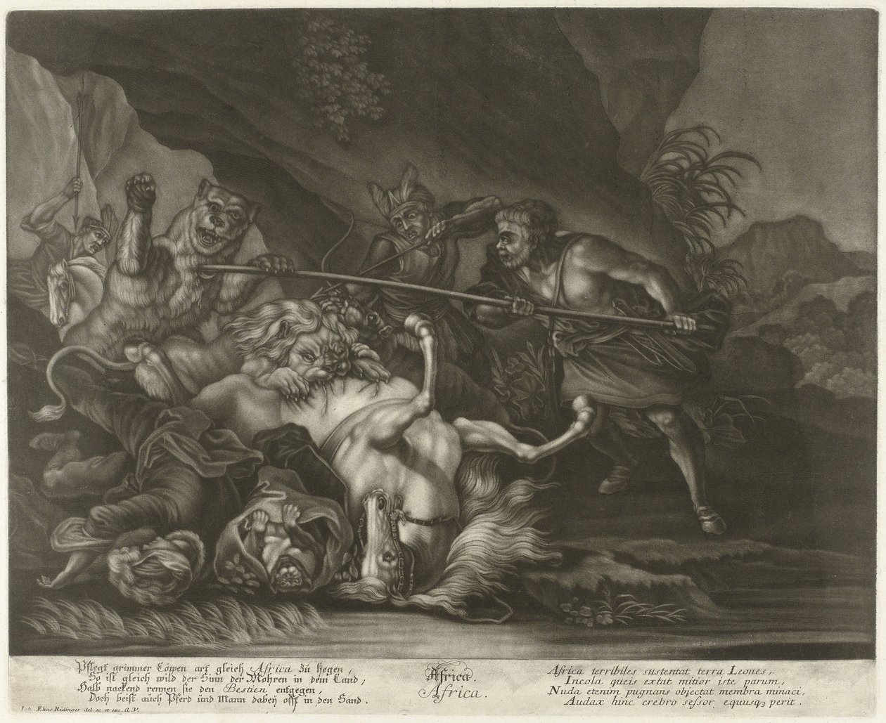 Aslan ve ayı avı Afrika (nesne üzerindeki başlık) by Johann Elias Ridinger