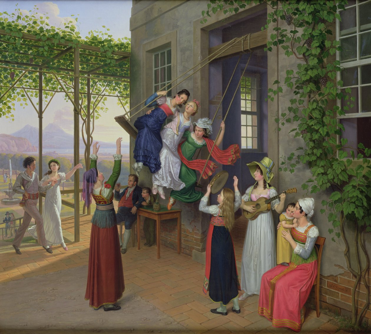 Napoli yakınlarındaki bir bahçede salıncakta sallanan gençler, 1823 by Johann Erdmann Hummel