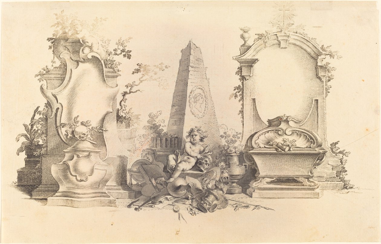 Ölüm Amblemleri ile Cartouche Moderne by Johann Esaias Nilson