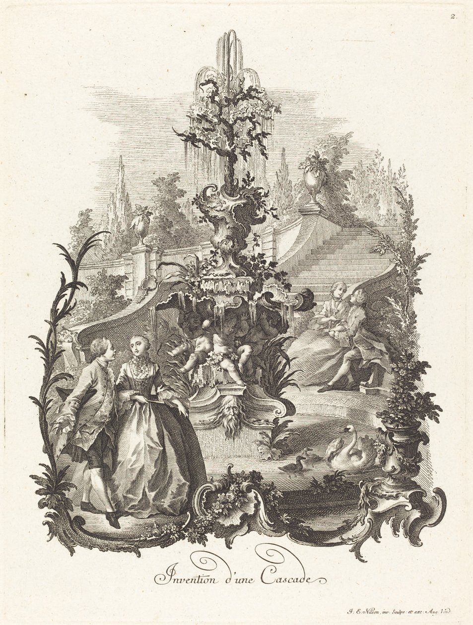 Bir Cascade için Tasarım by Johann Esaias Nilson