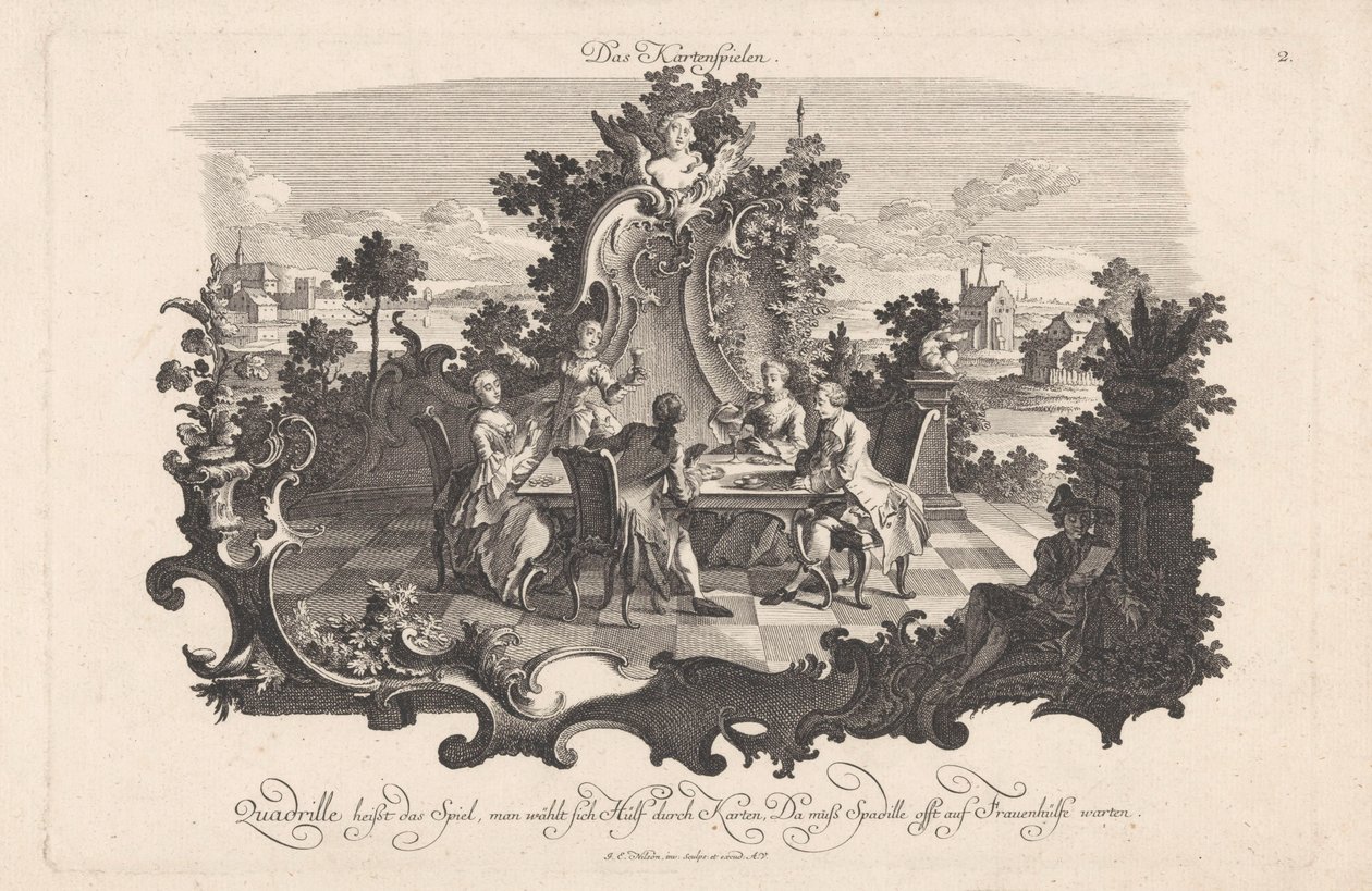 Kart oyunu Das Kartenspielen (nesne üzerindeki başlık) Sosyal eğlence (dizi başlığı) by Johann Esaias Nilson