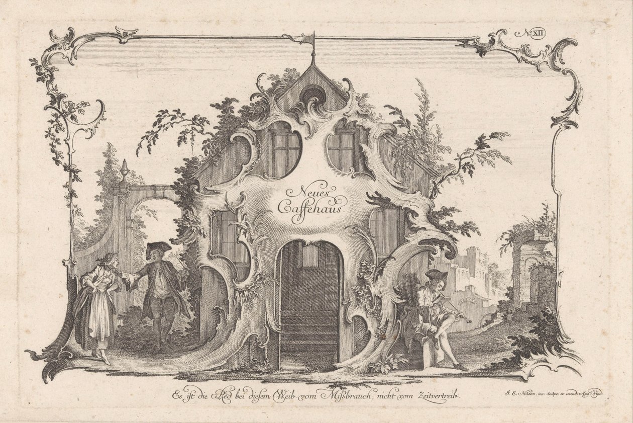 Tartışarak çift ile kahve evi Neues Caffehaus (nesne üzerindeki başlık) Sosyal aktiviteler (dizi başlığı) by Johann Esaias Nilson