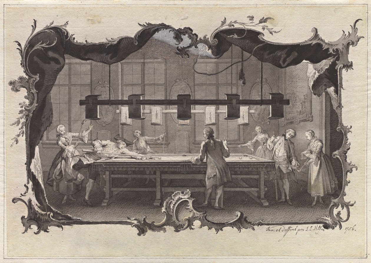 Bilardo Oynayan Bayanlar ve Baylar by Johann Esaias Nilson