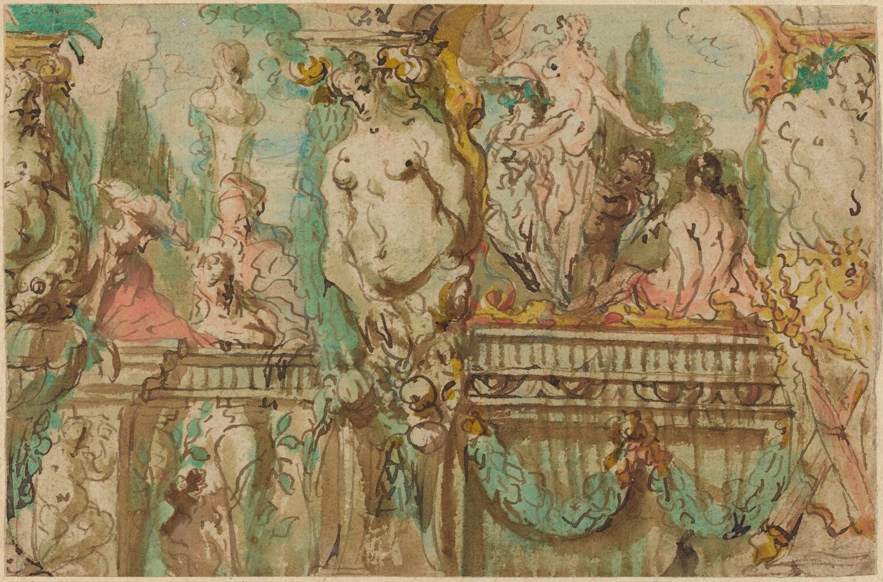 Alegorik Figürlerle Bir Tavan Tasarımı by Johann Evangelist Holzer
