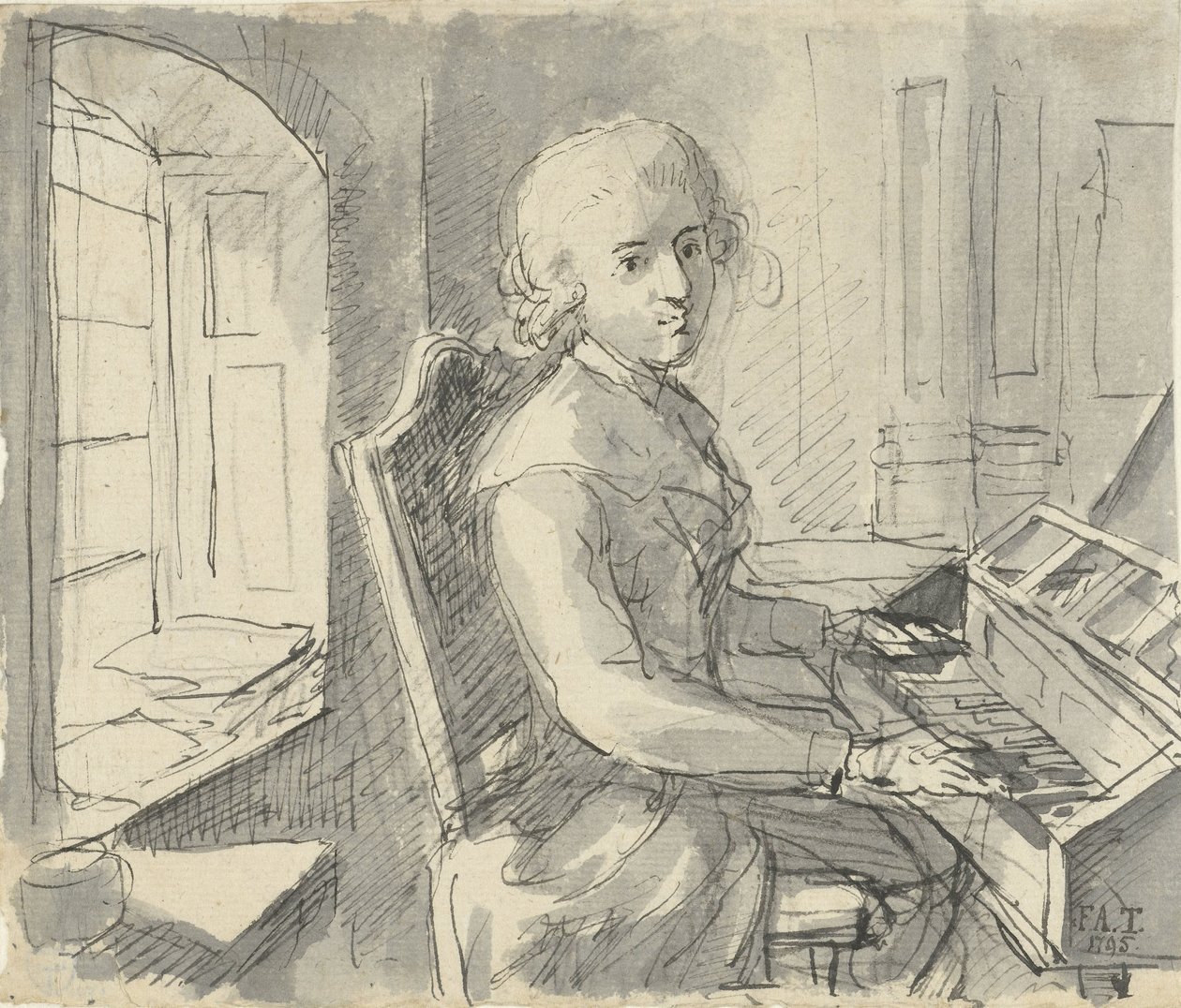 Klavye başında oturan bir piyanist by Johann Friedrich August Tischbein