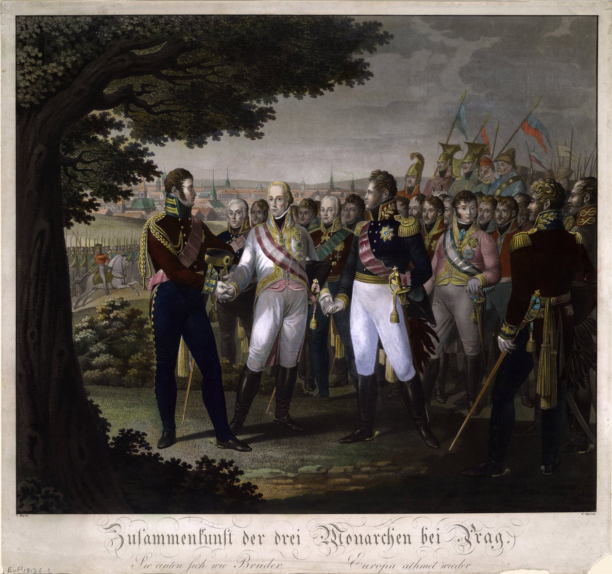 Avusturya İmparatorları I. Francis, Rus Alexander I ve Frederick William III arasındaki toplantı by Johann Friedrich Jügel