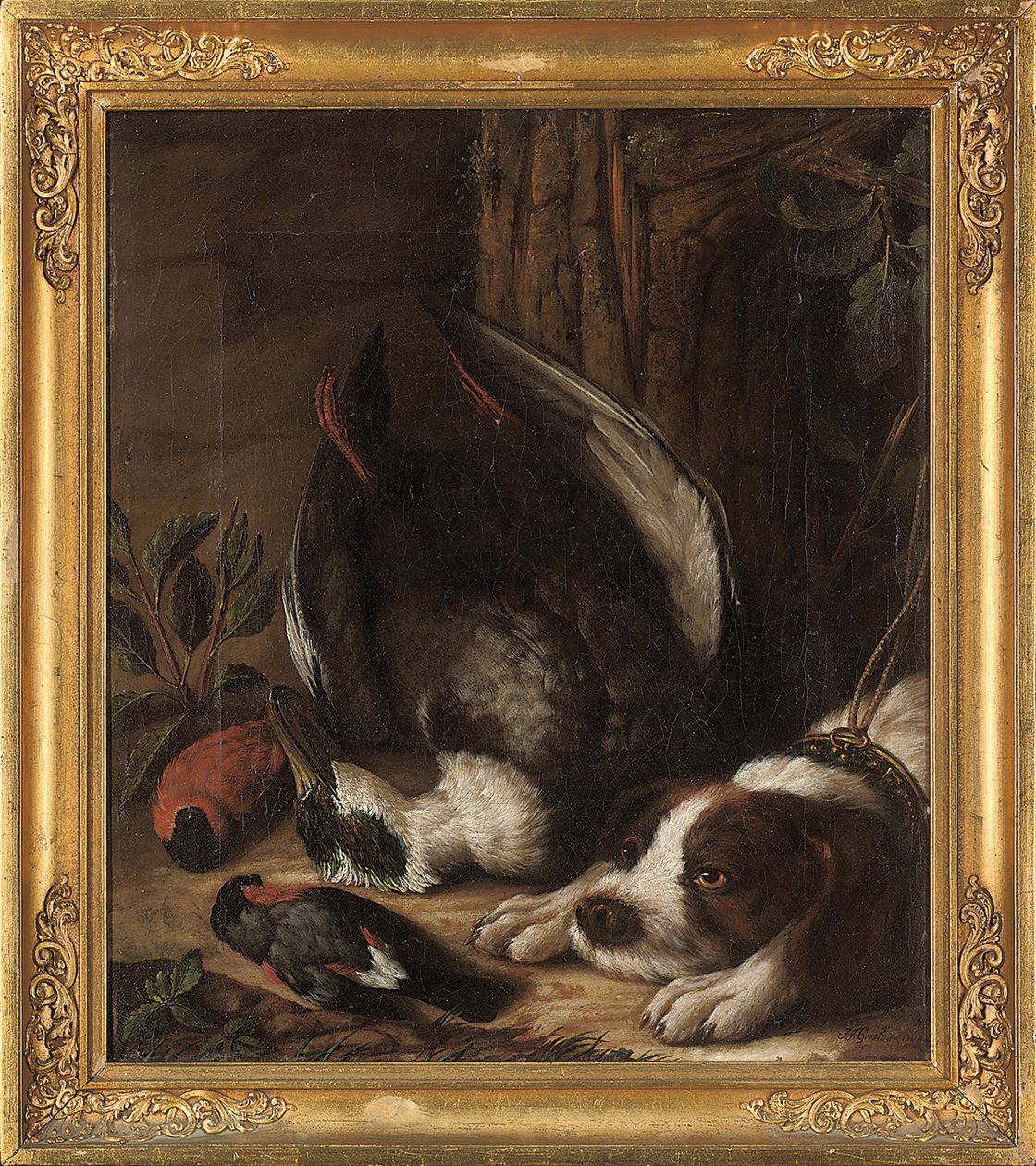 Bir av köpeği ve avı, 1768 by Johann Friedrich von Grooth