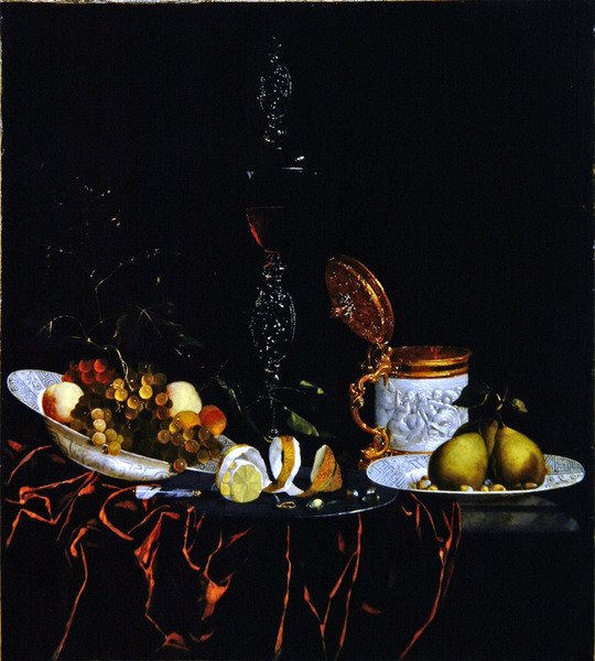 Mermer Masa Üzerinde Bir Natürmort, Kısmen Kırmızı Kadife Kumaşla Kaplanmış (tuval üzerine yağlı boya) by Johann Georg Hinz