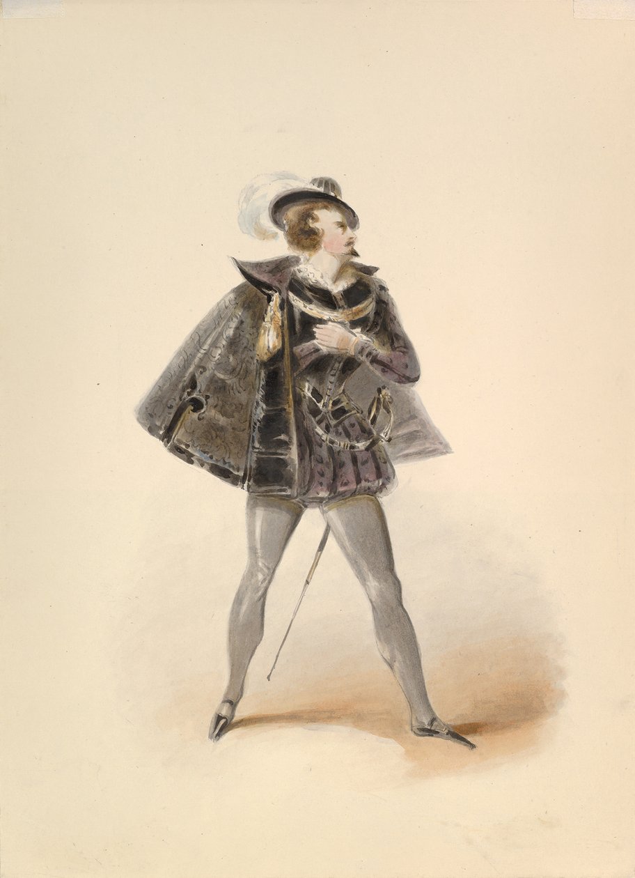 WA Mozart'ın Saraydan Kaçırılmasında Belmonte için Kostüm Çalışması, yaklaşık. 1830-50. by Johann Georg Christoph Fries