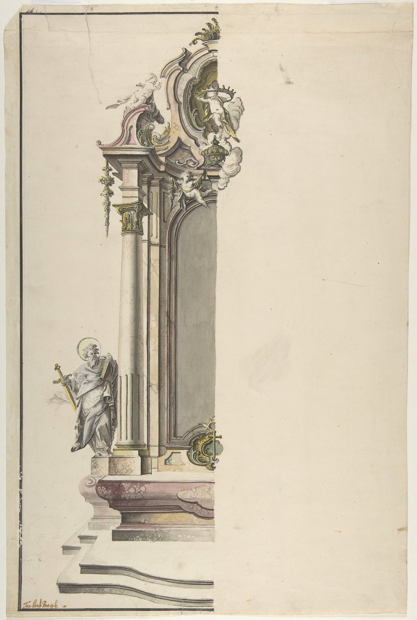 18. yüzyılın ortalarında, Solda St. Paul ile bir Aedicular Altar için tasarım. by Johann Georg Dirr