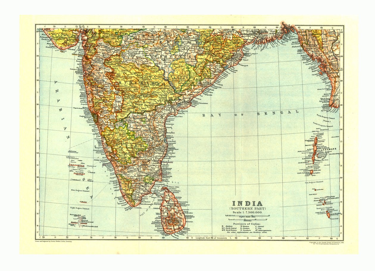 Hindistan Güney kesiminin haritası, c1910 by Johann Georg Justus Perthes