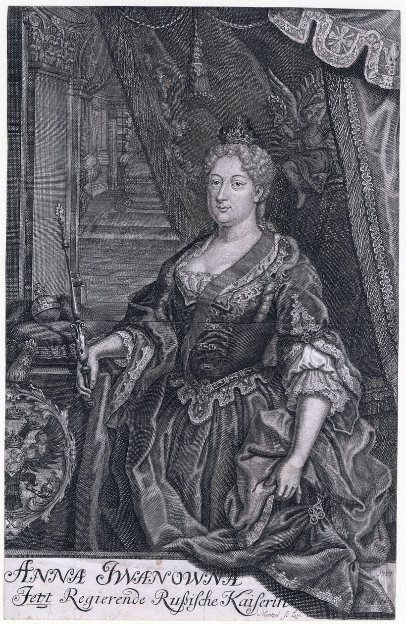 Anna Ivanovna, 30 Ocak 1730 - 29 Ekim 1740 tarihleri arasında Rusya İmparatoriçesi idi. - İmparatoriçe Anna Ioannovna (1693-1740) - Mentzel (Menzel), Johann Georg (1677-1743) - 1733 - Bakır gravür - 32.3x20. 6 -Özel Koleksiyon by Johann Georg Menzel