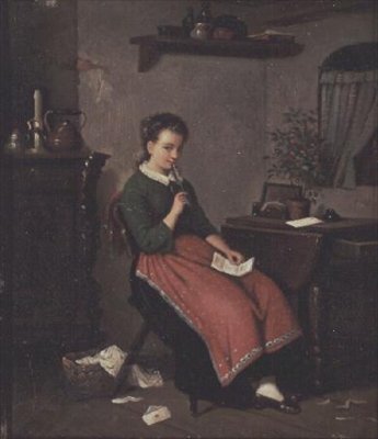 Bir aşk mektubu yazan genç kız by Johann Georg Meyer von Bremen