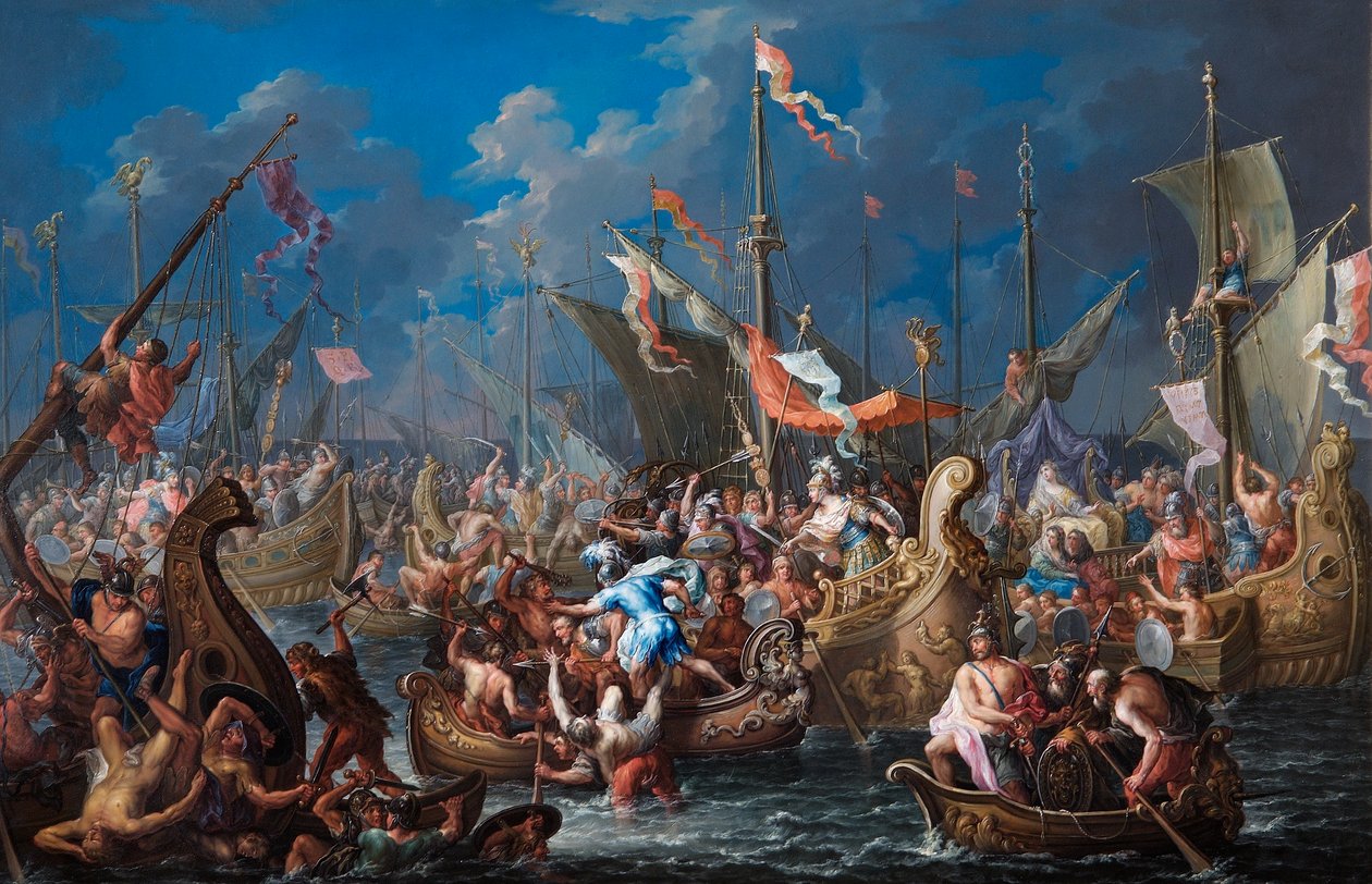 Anthony ve Kleopatra Aktium Muharebesinde (bakır üzerine yağ) by Johann Georg Platzer
