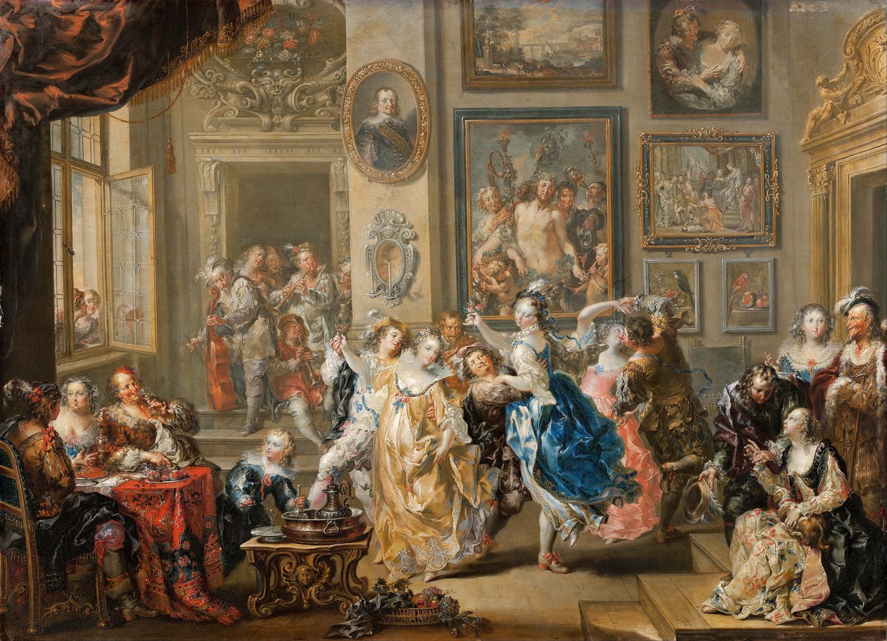 Sarayın iç mekanı ile dans sahnesi, 1731-1734. by Johann Georg Platzer
