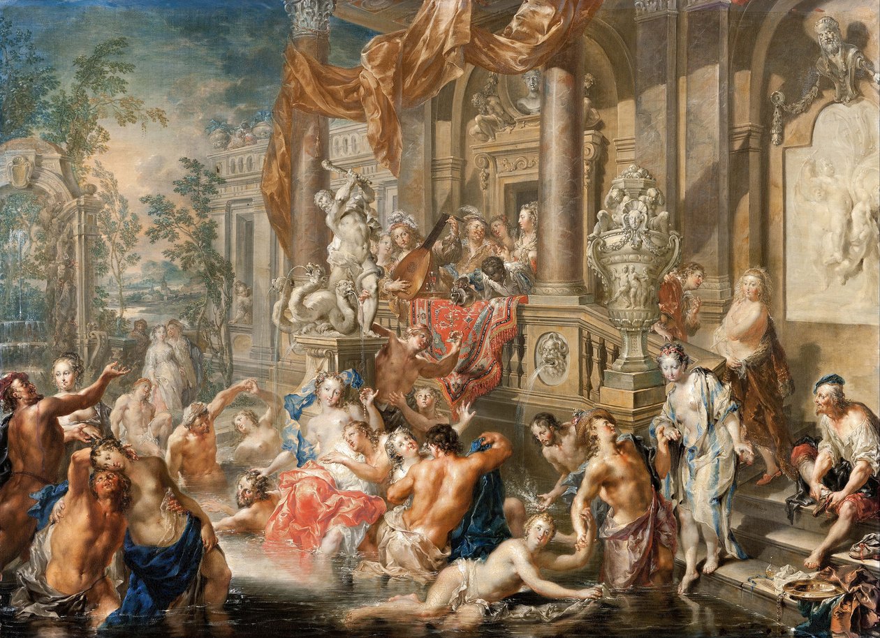 Bir sarayın önündeki çeşme sahnesi, 1731-1734. by Johann Georg Platzer