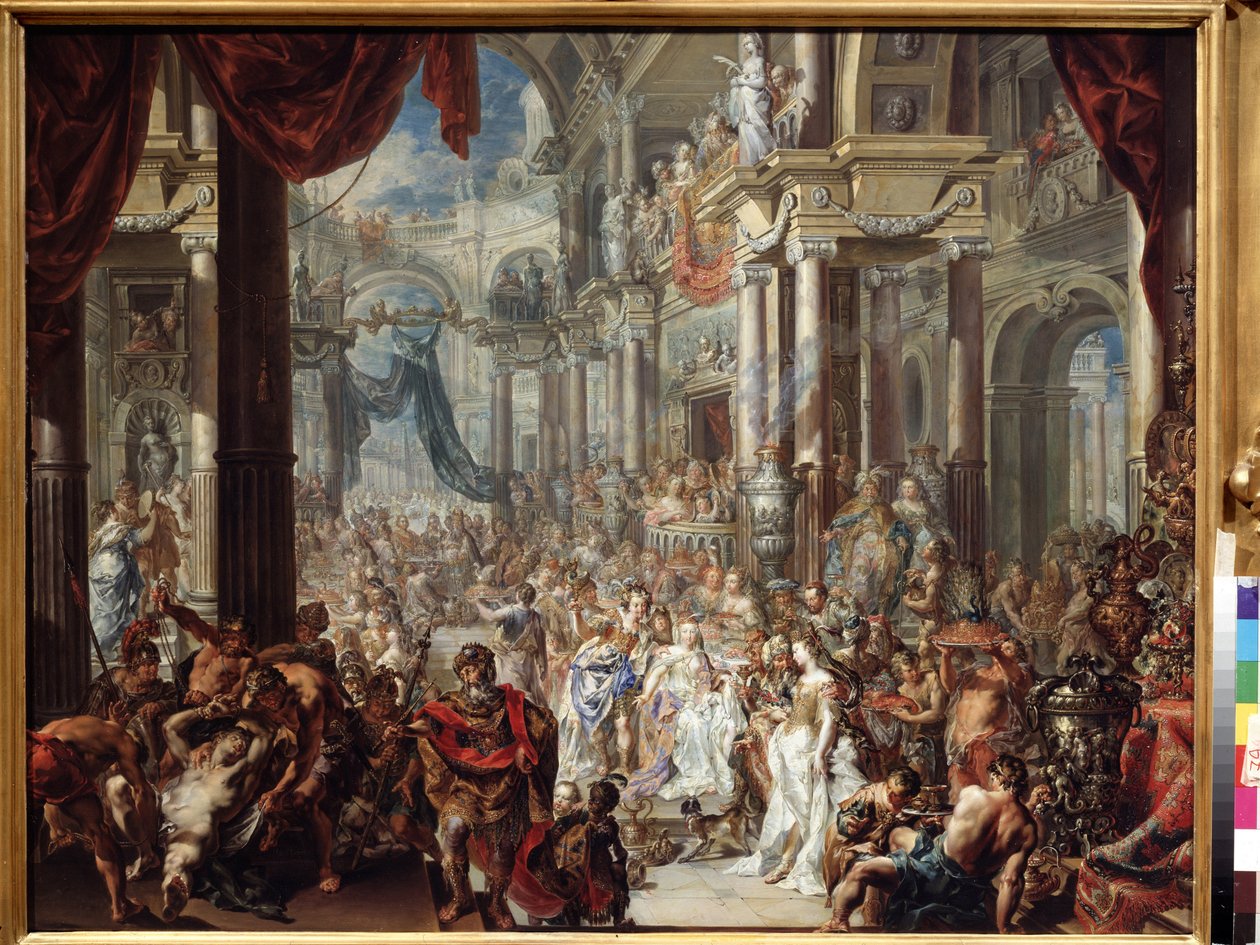 Düğün şöleninin benzetmesi. Düğün Bayramı benzetmesi. Johann Georg Platzer (1704-1761) tarafından yapılan boyama by Johann Georg Platzer