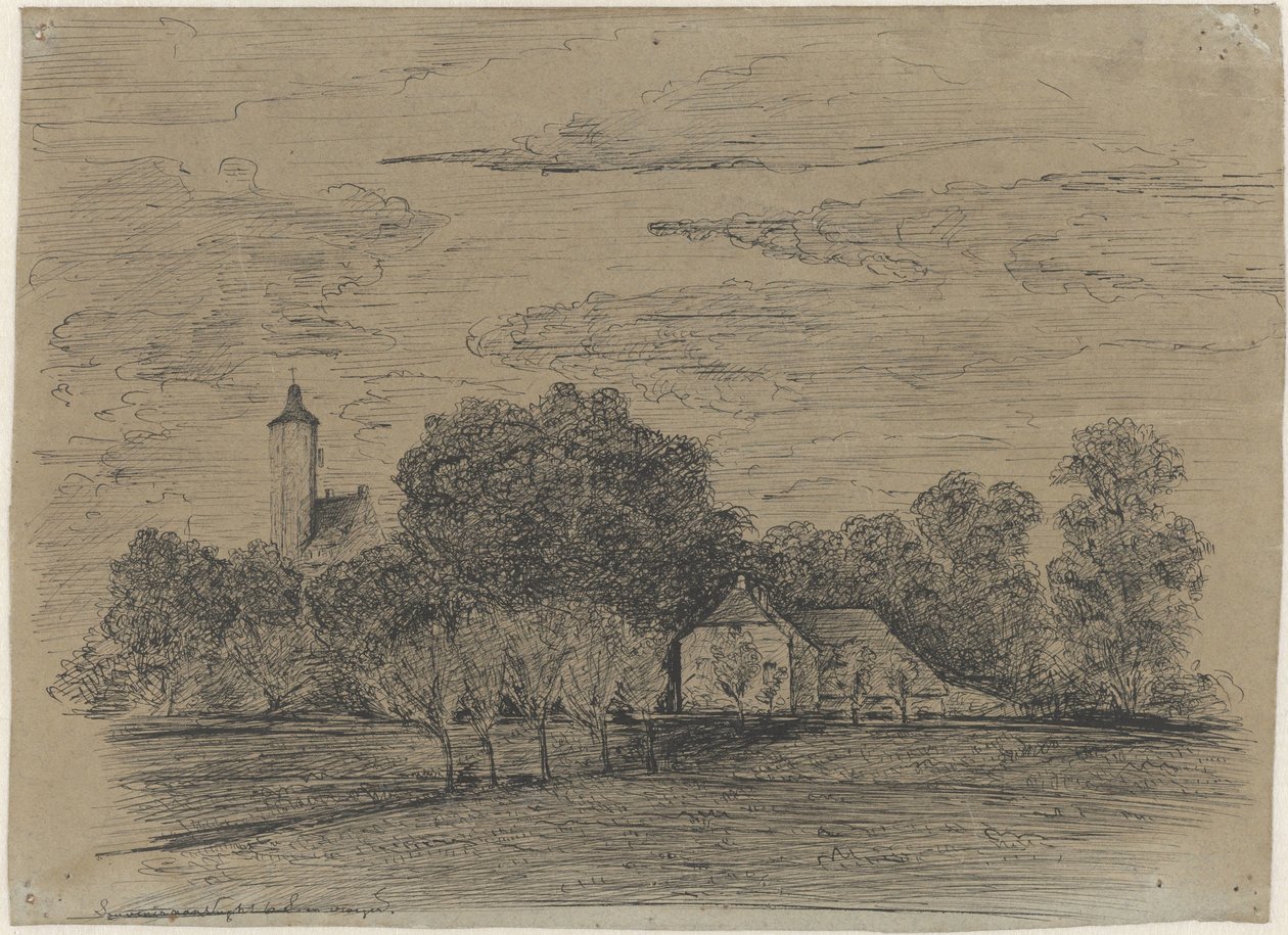 Çiftlik ve kule ile manzara by Johann Georg Schwartze (possibly)