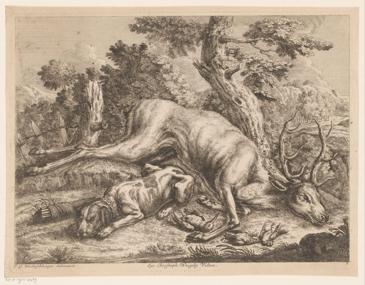 Geyik ve kuşlar ile av köpeği ve yağma Av Çizmeleri (seri başlığı) by Johann Georg Wachsschlunger