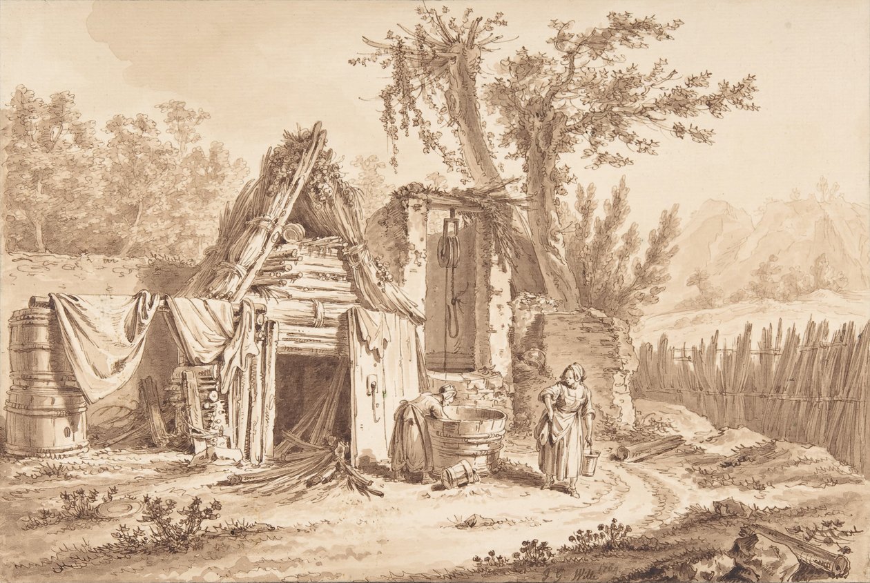 Bir Kulübenin Önünde Çamaşırcı Kadınlar, 1769. by Johann Georg Wille