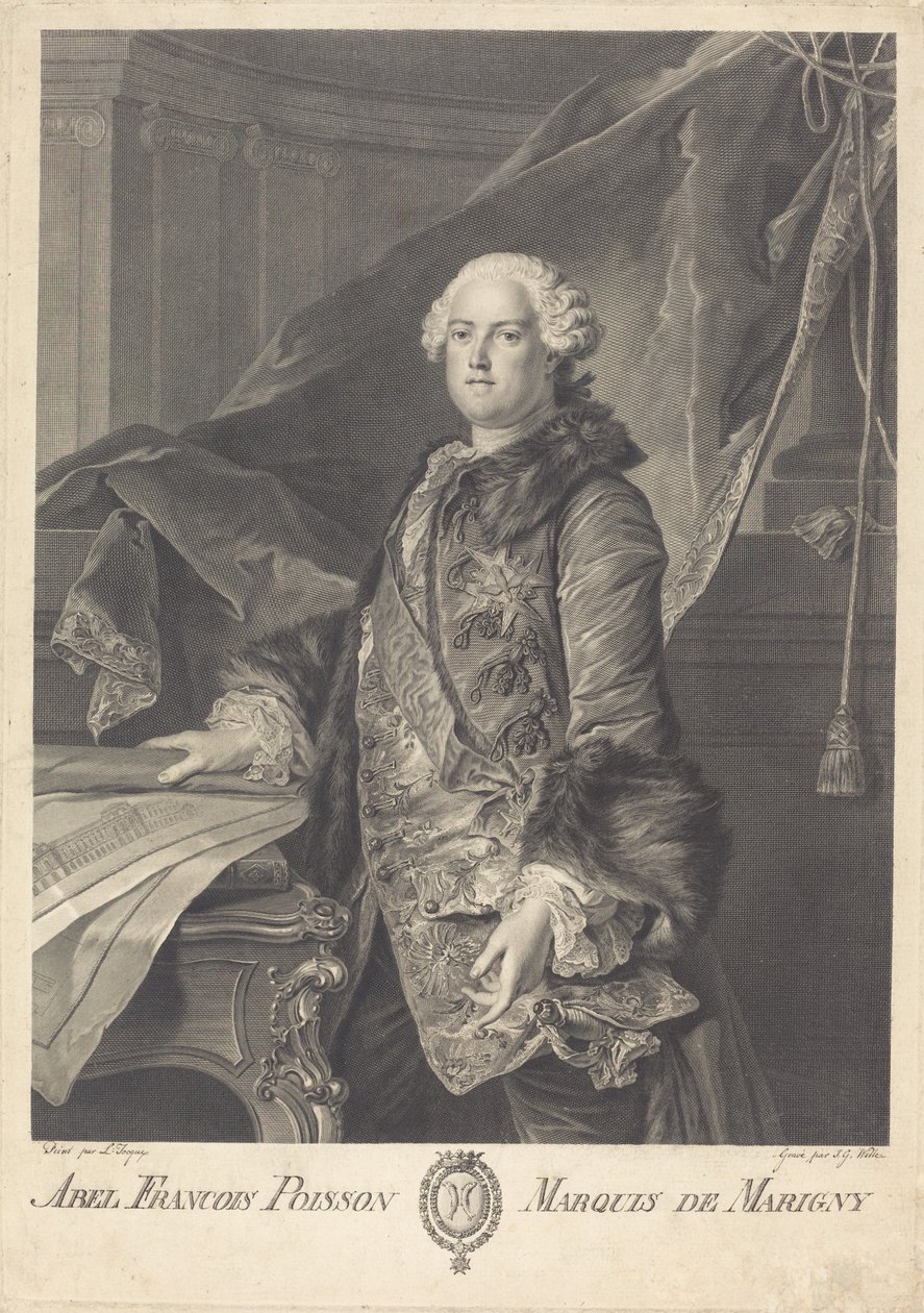 Abel Francois Poisson, Marquis de Marigny by Johann Georg Wille after Louis Tocqué