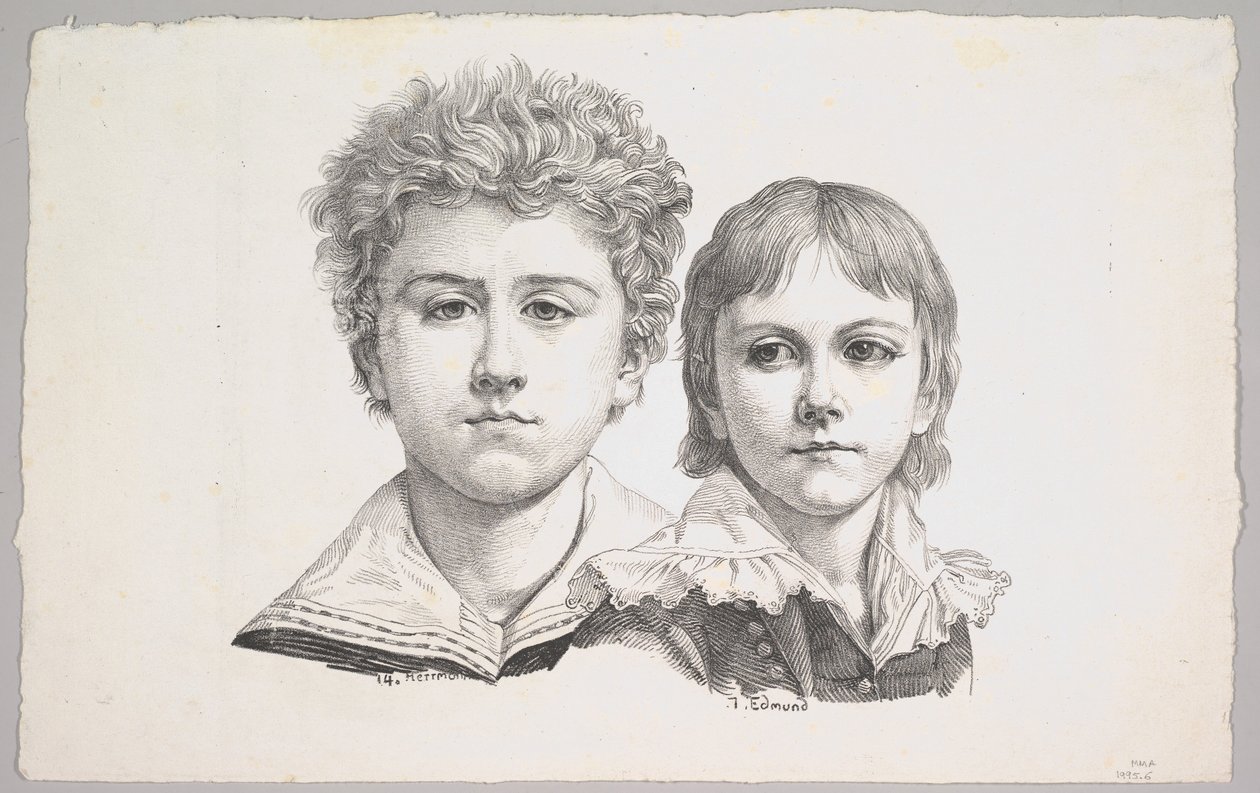 Rabe Çocuklarının Portresi: Hermann, 14 yaşında ve Edmond, 7 yaşında, verso: düzeltmeden önce kanıt..., 1822. by Johann Gottfried Schadow