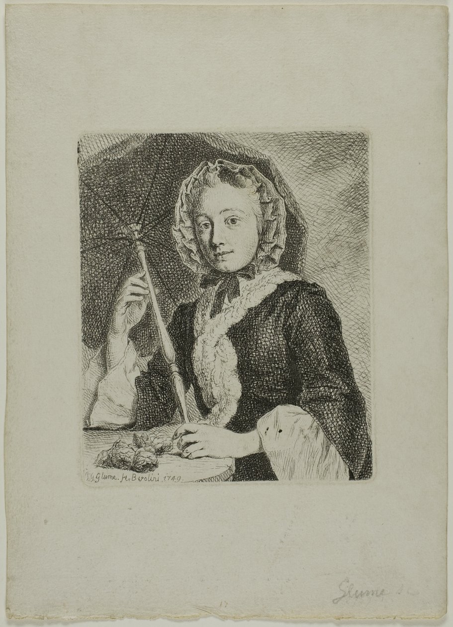 Şemsiyeli Kadın (Bayan Friedrich Christian Glume, Sanatçının baldızı) by Johann Gottlieb Glume