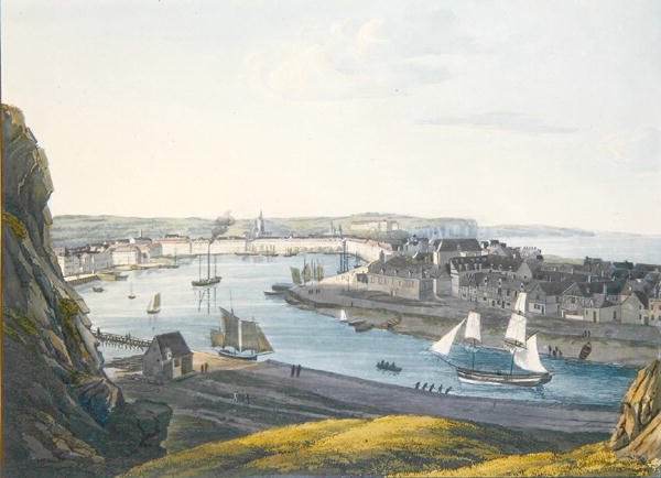Dieppe manzarası, 19. yüzyılın başlarında (renkli gravür) by Johann Heinrich (after) Luttringshausen