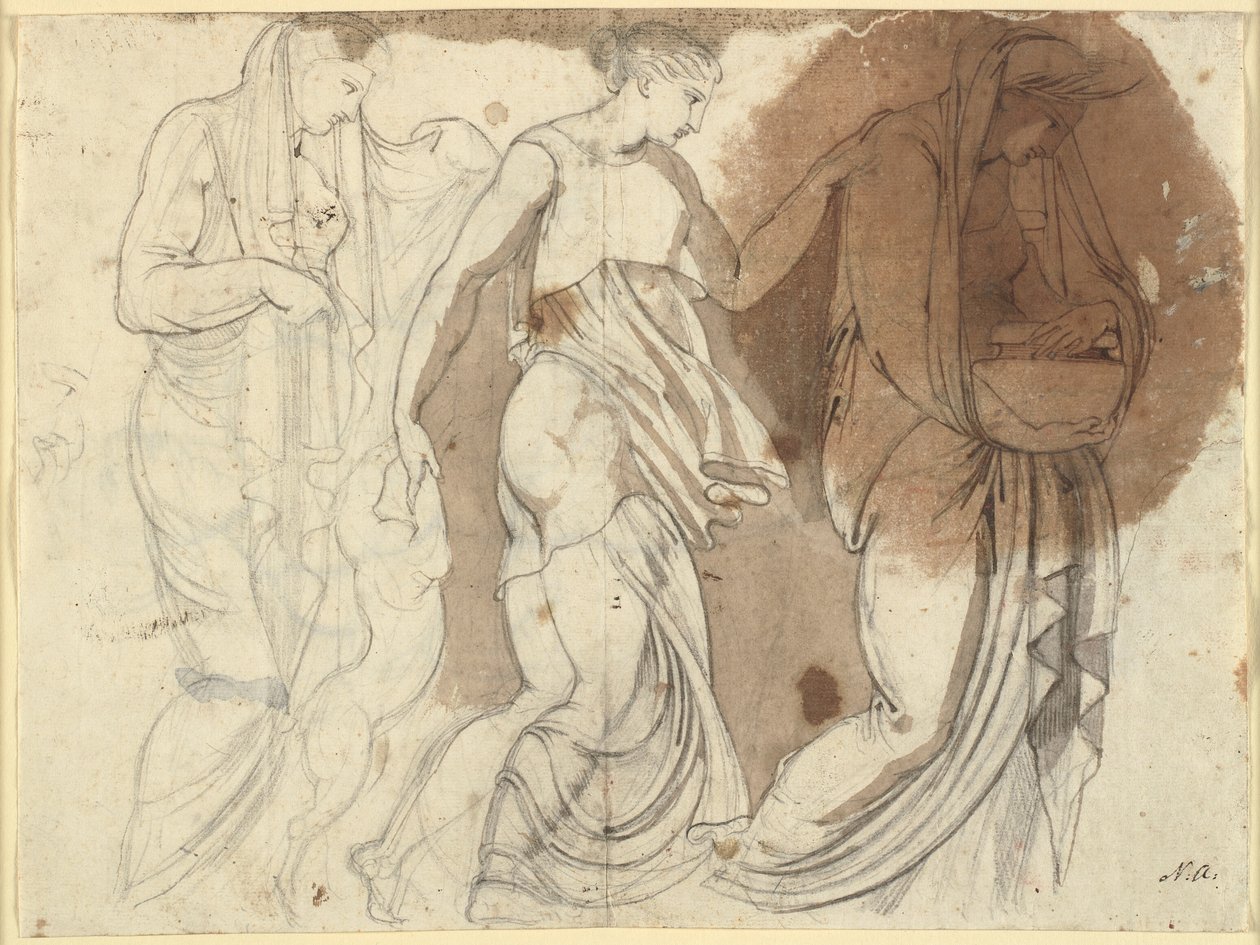 Üç kadın figürü, kabartma şeklinde düzenlenmiştir. Tre Horae? (BS) by Johann Heinrich Füssli