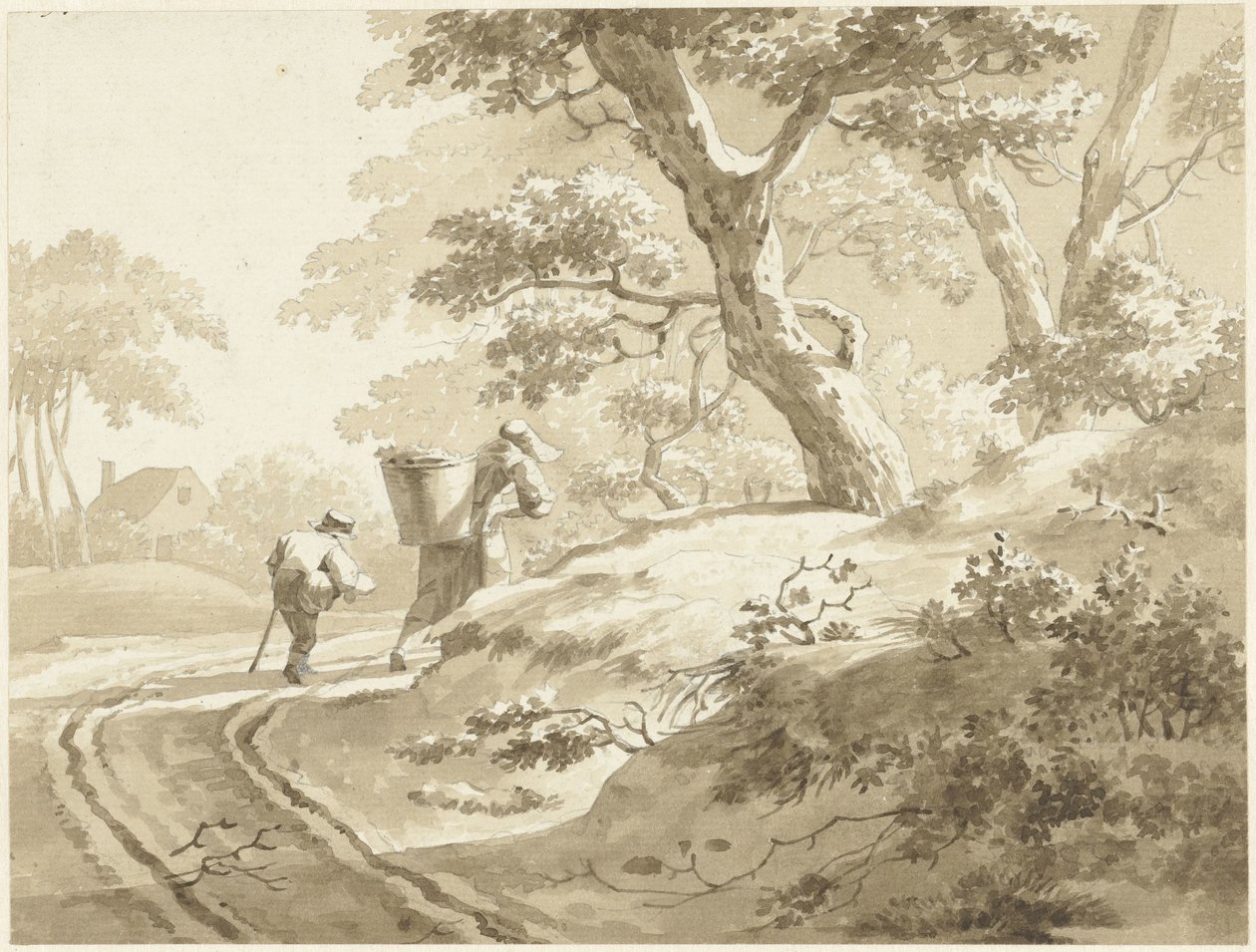 Köy yolunda bir kadın ve bir çocukla manzara by Johann Heinrich Keller (II) (possibly)