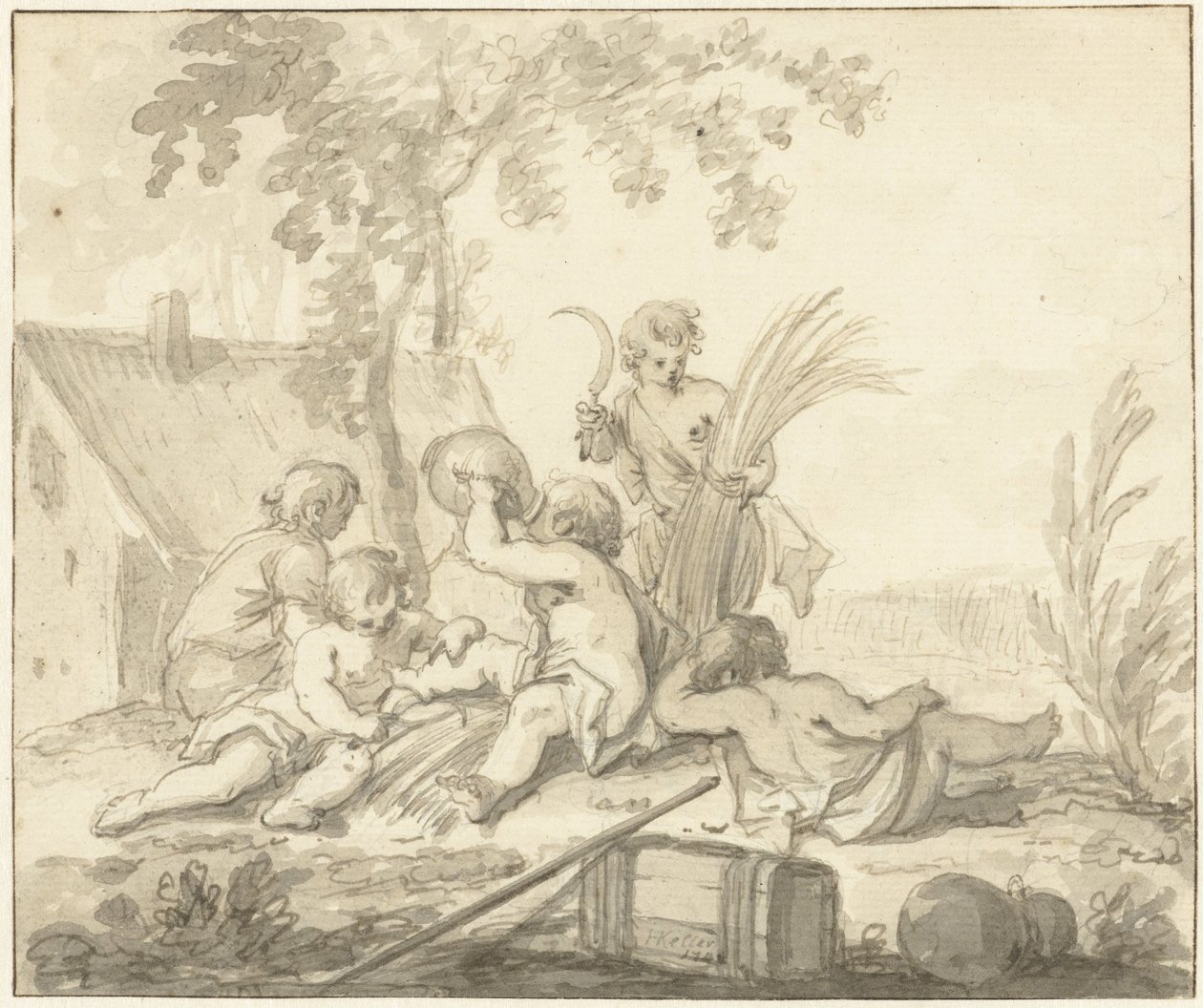 Çocuklarla alegorik temsil ve Tarımın özellikleri by Johann Heinrich Keller (II)