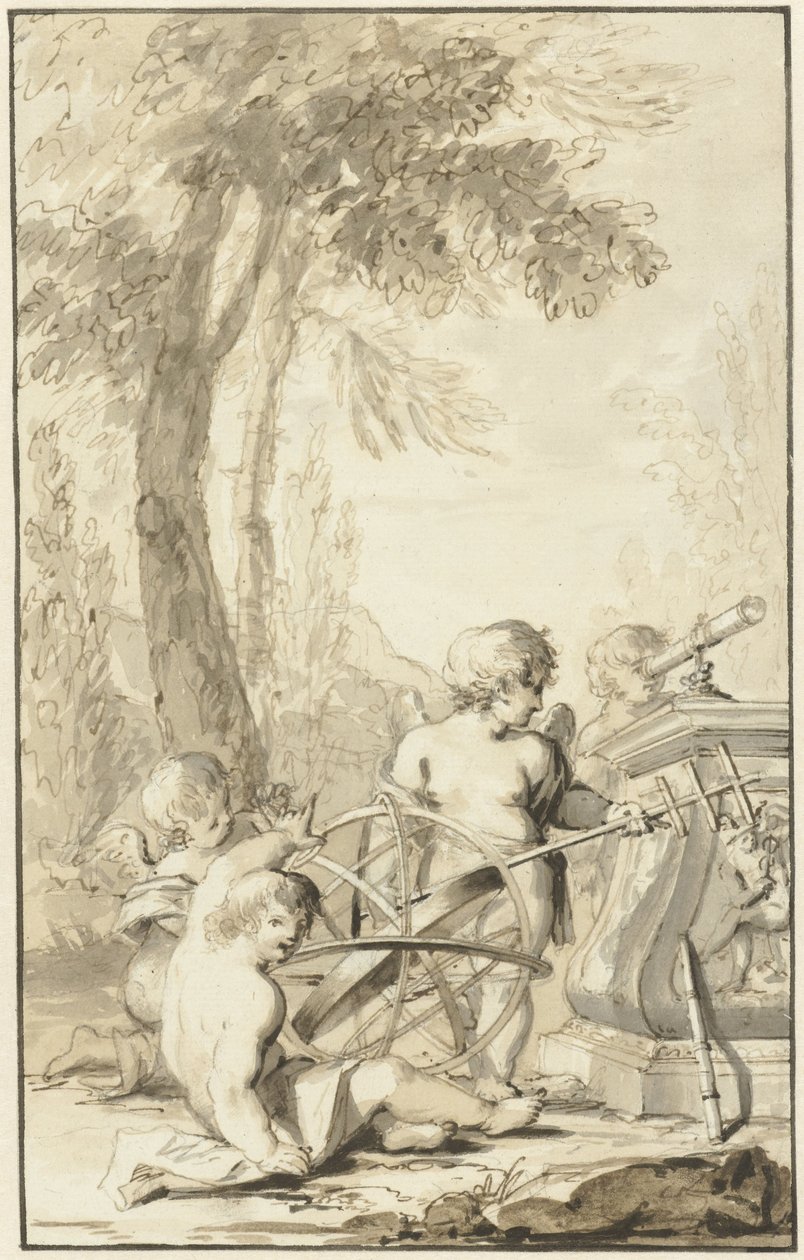 Astronomik aletlerle oynayan çocuklarla alegorik temsil by Johann Heinrich Keller (II)